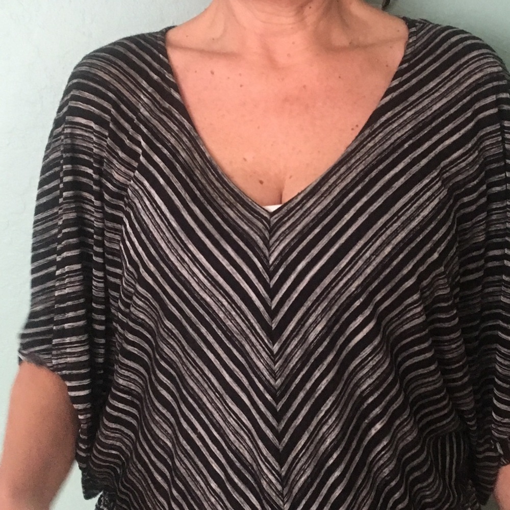 Black & Silver Flow-y V-neck Top